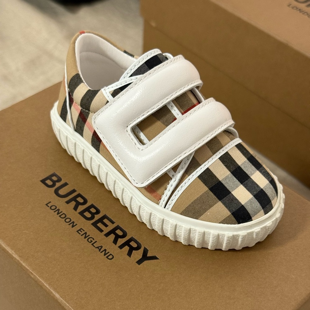 Burberry Kids Plaid Sneakers - White and Brown